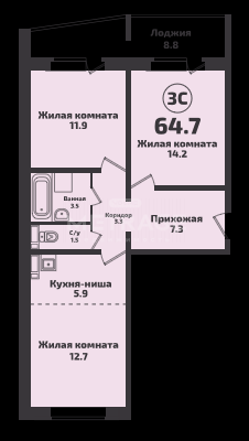 Краузе, 509, 3-комнатная квартира