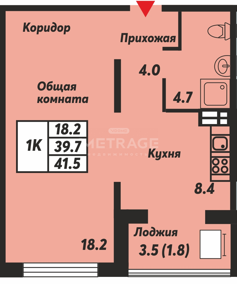 Николая Островского, 195к1, 1-комнатная квартира